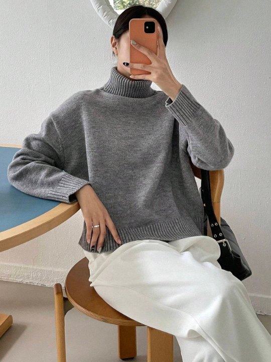 DAZY High Neck Drop Shoulder Sweater Pullover