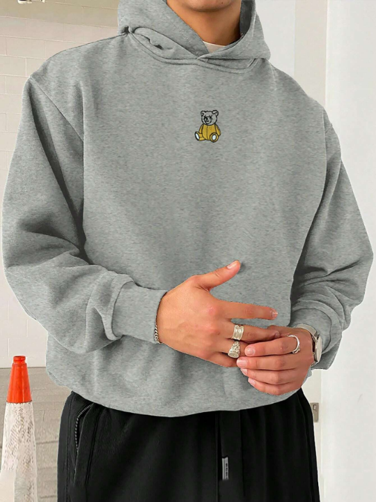 Manfinity Hypemode Loose Men's Thick Fleece Hooded Sweatshirt With Bear Graphic Print