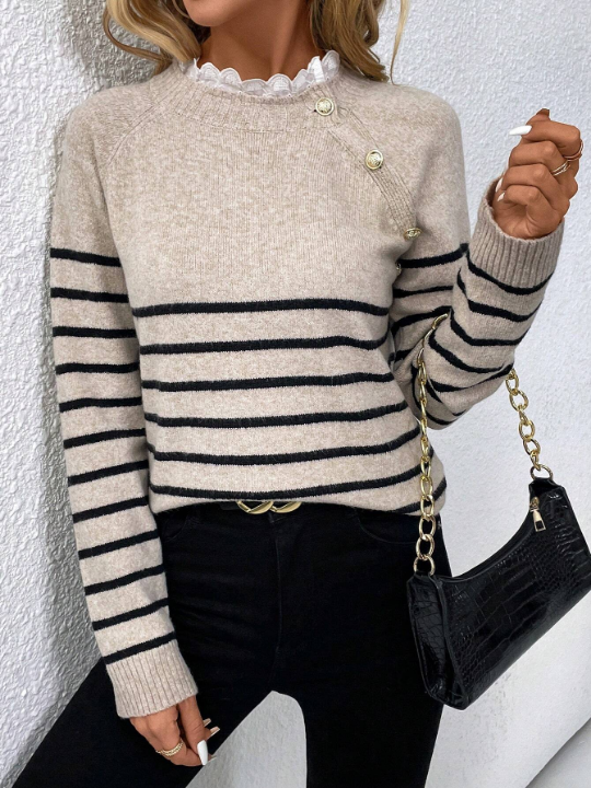 Priv Striped Raglan Sleeve Sweater Pullover