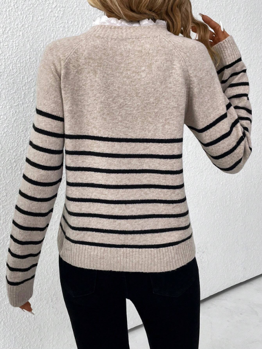 Priv Striped Raglan Sleeve Sweater Pullover