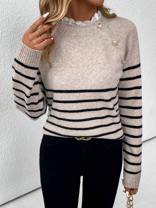 Priv Striped Raglan Sleeve Sweater Pullover