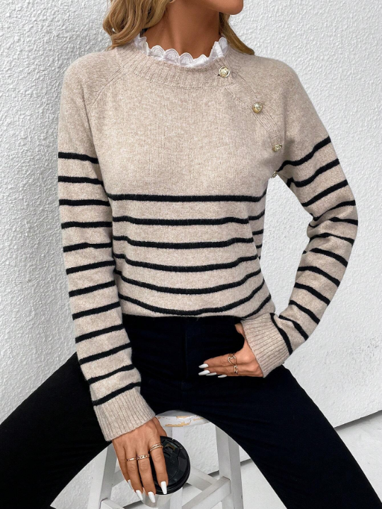 Priv Striped Raglan Sleeve Sweater Pullover