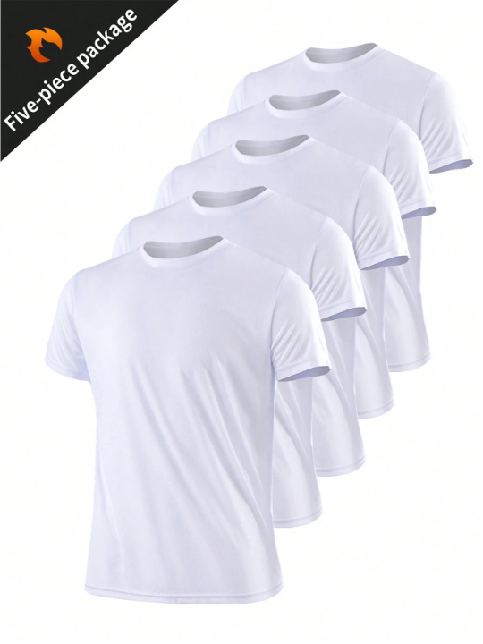 5pcs/Set Men's Sports T-Shirts, Running Quick-Dry Short Sleeve Tops, Loose Breathable Fitness Wear, Outdoor Athletic Clothes Gym Clothes Men Basic T Shirt