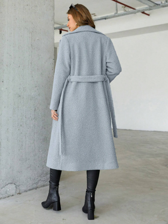 Women's Turn-down Collar Belted Woolen Coat