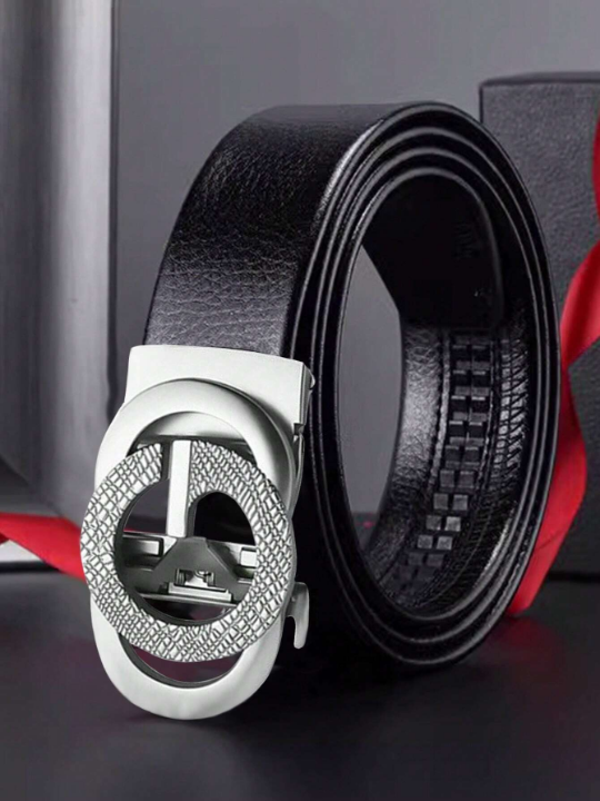 1pc Men's Automatic Buckle Leather Belt, Young Fashionable Business Casual All-match Waistband For Middle Youth