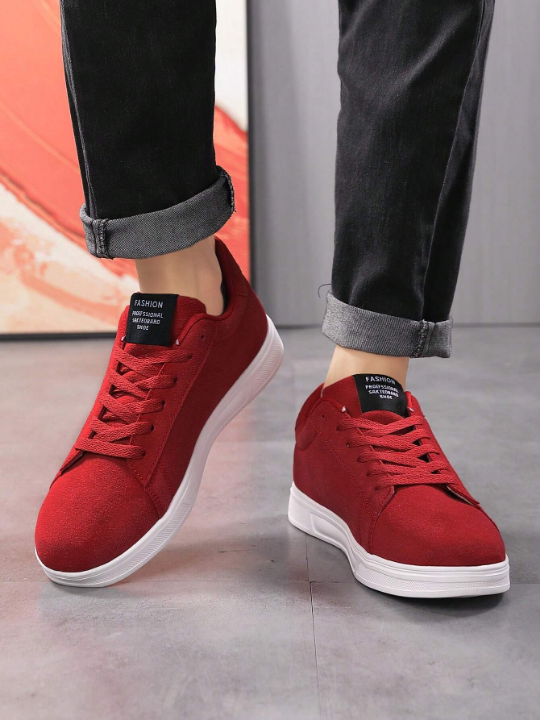 Men's Classic Stylish Solid Color Skateboarding Shoes, Daily Versatile Casual Sneakers, Lightweight & Comfortable Sports Shoe, Celebratory China Red