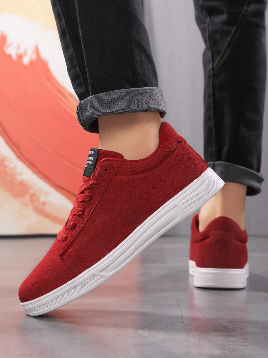 Men's Classic Stylish Solid Color Skateboarding Shoes, Daily Versatile Casual Sneakers, Lightweight & Comfortable Sports Shoe, Celebratory China Red