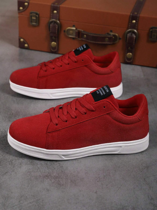 Men's Classic Stylish Solid Color Skateboarding Shoes, Daily Versatile Casual Sneakers, Lightweight & Comfortable Sports Shoe, Celebratory China Red