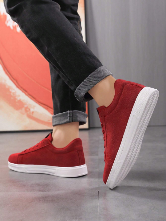 Men's Classic Stylish Solid Color Skateboarding Shoes, Daily Versatile Casual Sneakers, Lightweight & Comfortable Sports Shoe, Celebratory China Red