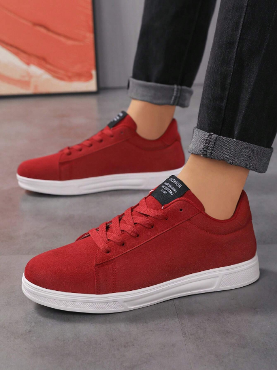 Men's Classic Stylish Solid Color Skateboarding Shoes, Daily Versatile Casual Sneakers, Lightweight & Comfortable Sports Shoe, Celebratory China Red