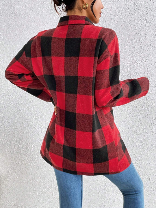 Women's Plaid Drop Shoulder Woolen Coat