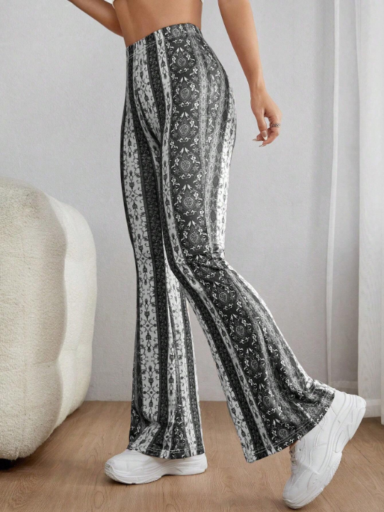 PETITE Graphic Print Flare Leg Spring Women Pants