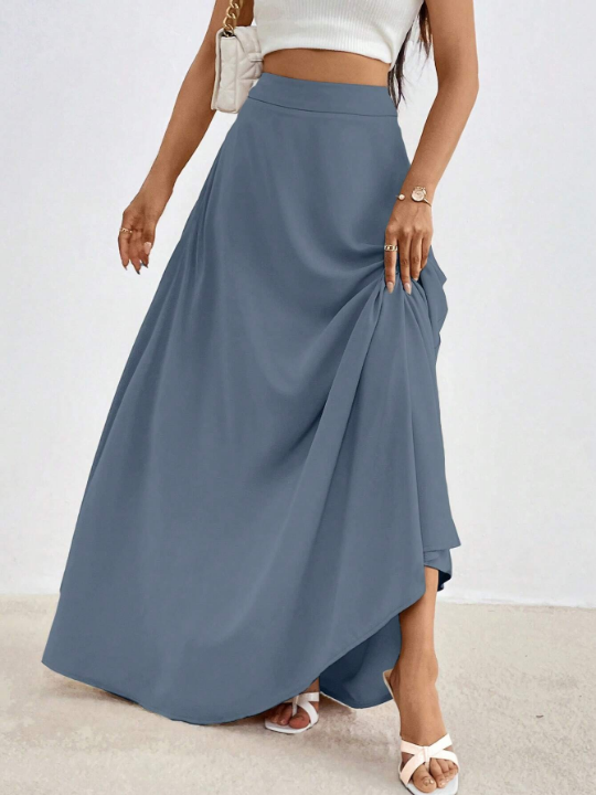 Essnce High Waist Solid Color Maxi Skirt For Women