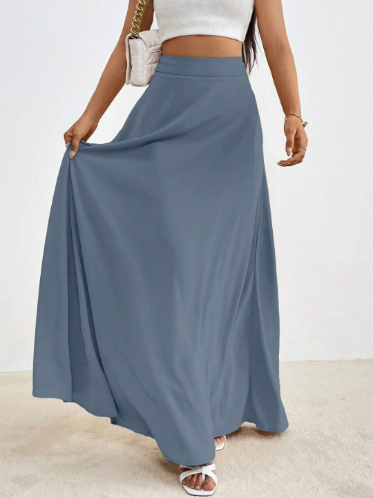 Essnce High Waist Solid Color Maxi Skirt For Women