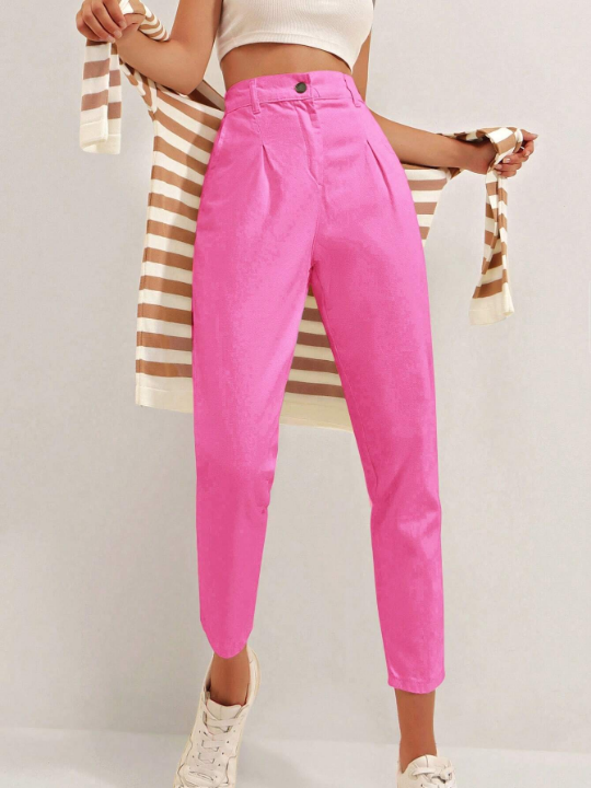 Frenchy Solid Color Cone Shaped Folded Cropped Pants