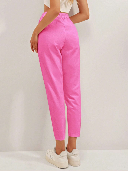 Frenchy Solid Color Cone Shaped Folded Cropped Pants