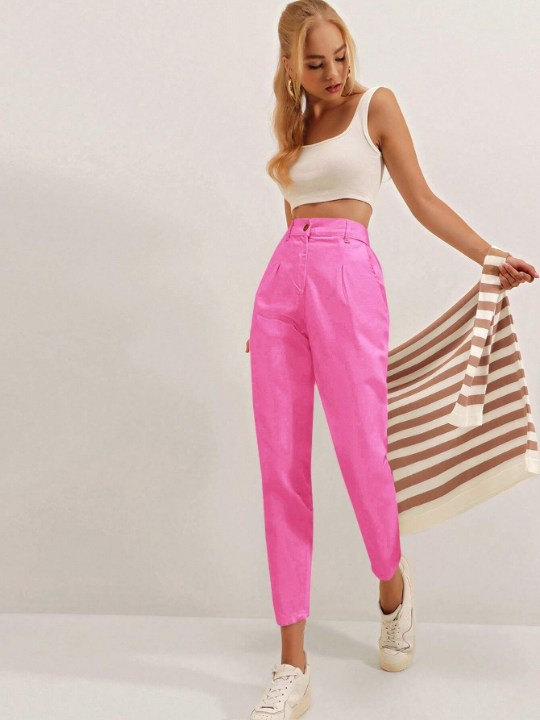 Frenchy Solid Color Cone Shaped Folded Cropped Pants