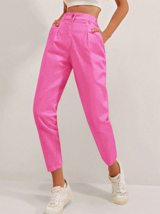 Frenchy Solid Color Cone Shaped Folded Cropped Pants