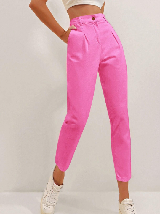 Frenchy Solid Color Cone Shaped Folded Cropped Pants