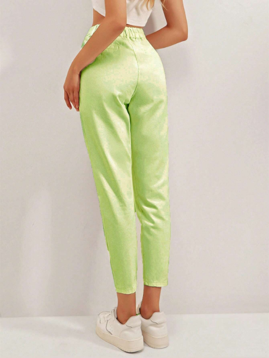 Frenchy Solid Color Folded Pleated Tapered Pants, Cropped