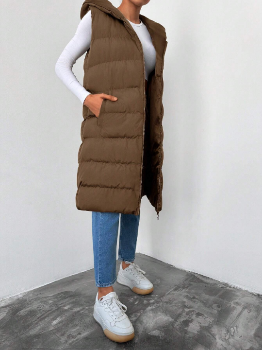 Zip Up Hooded Vest Puffer Coat