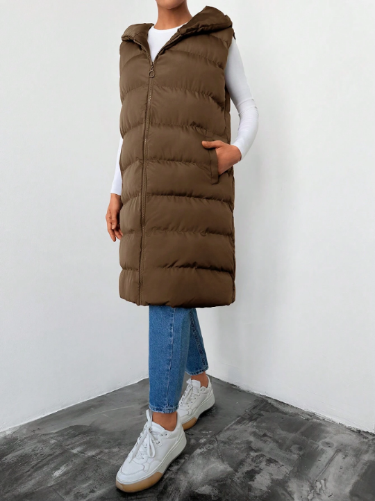 Zip Up Hooded Vest Puffer Coat