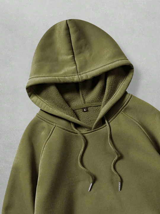 ROMWE Men Kangaroo Pocket Drawstring Thermal Hoodie