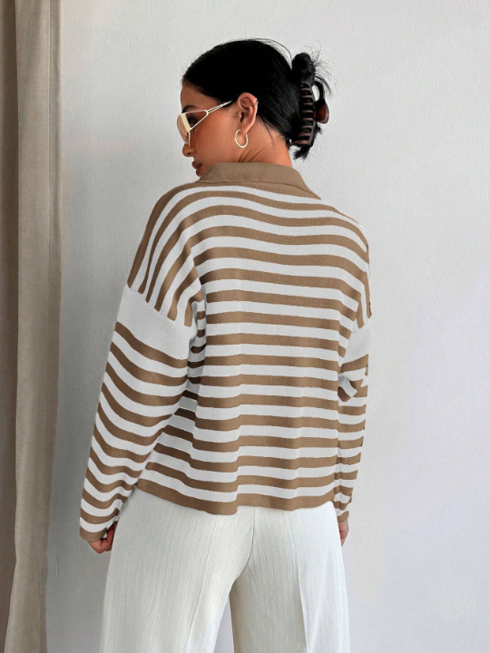 Striped Pattern Drop Shoulder Sweater