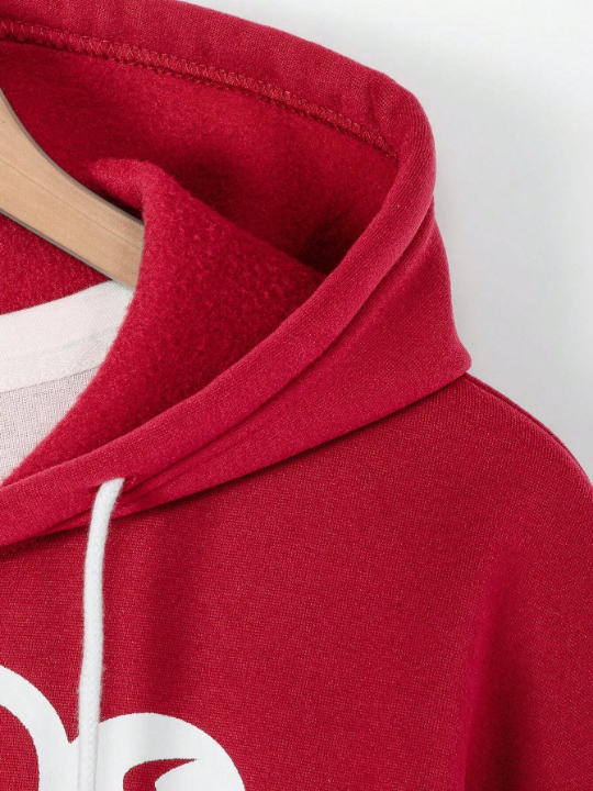 Manfinity Homme Loose Men's Letter Printed Zip-Up Hoodie With Adjustable Drawstring