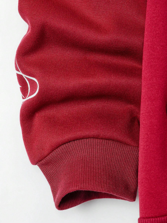 Manfinity Homme Loose Men's Letter Printed Zip-Up Hoodie With Adjustable Drawstring