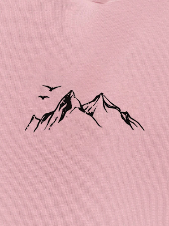 Cottnline Men's Mountain And Bird Printed Hooded Sweatshirt With Drawstring