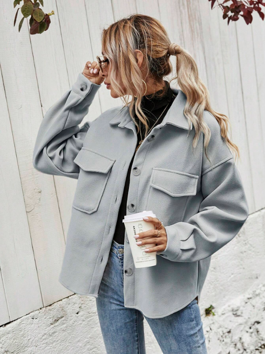 Frenchy Flap Pocket Drop Shoulder Overcoat