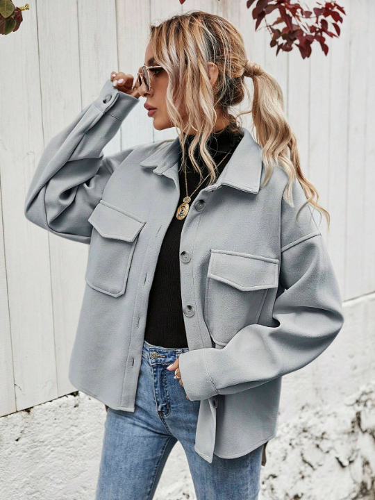 Frenchy Flap Pocket Drop Shoulder Overcoat