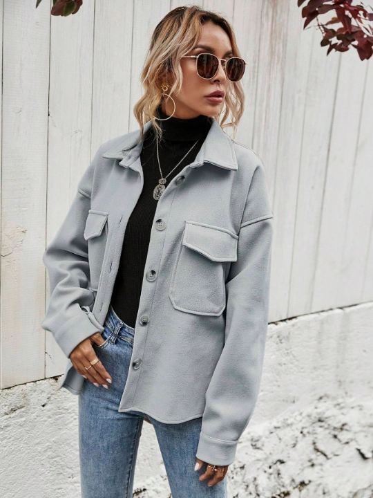 Frenchy Flap Pocket Drop Shoulder Overcoat