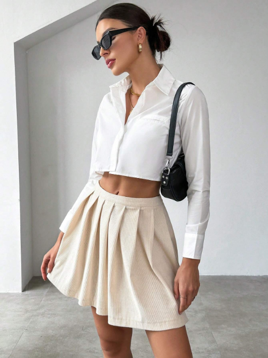 Essnce Corduroy Pleated Mini Skirt