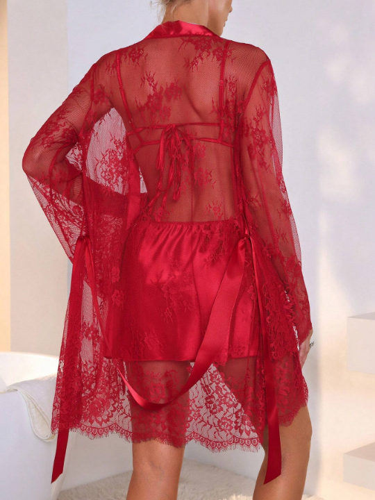 Women's Red Hollow Out Lace Sexy Lingerie