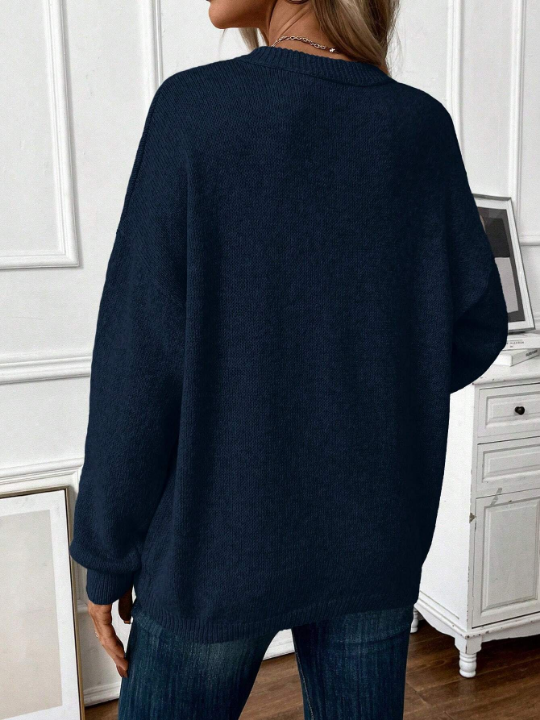 LUNE Casual Round Neck Solid Color Pullover Sweater