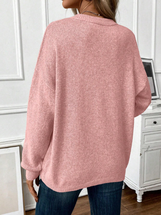 LUNE Casual Round Neck Solid Pullover Sweater