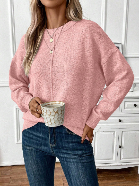 LUNE Casual Round Neck Solid Pullover Sweater