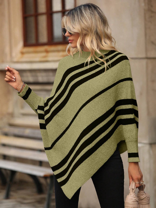 Essnce Women's Striped Pattern Batwing Sleeve Sweater