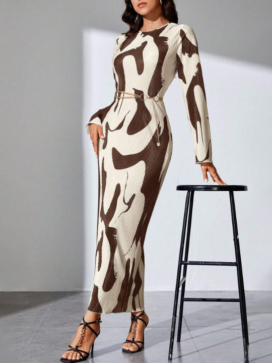 Tall Ladies' Long Sleeve Printed Dress