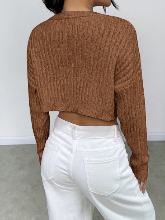 Ladies' Solid Color V-Neck Drop Shoulder Knitted Sweater