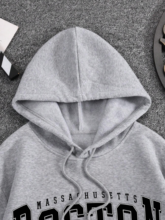 Men's Boston Letter Printed Hoodie Sweatshirt