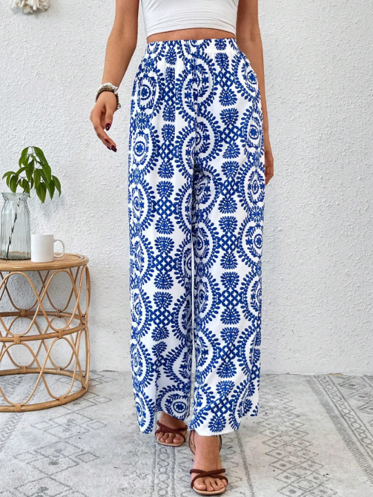 VCAY Women's Full-print Wide Leg Pants