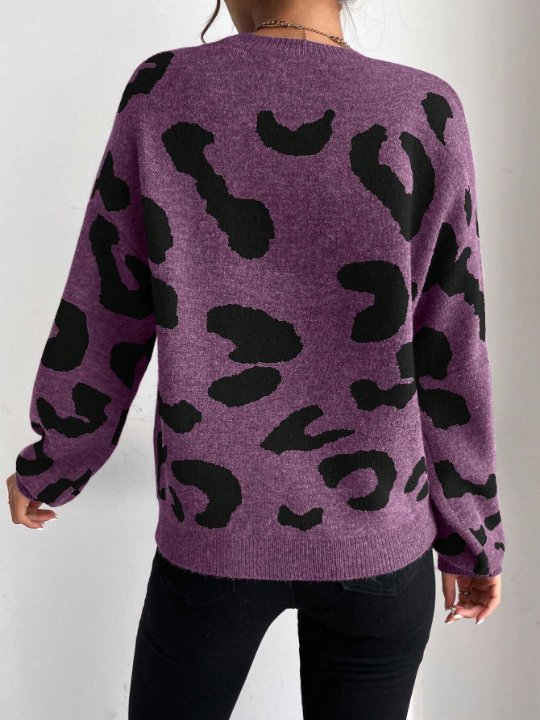 Frenchy Women'S Leopard Print Drop Shoulder Sweater