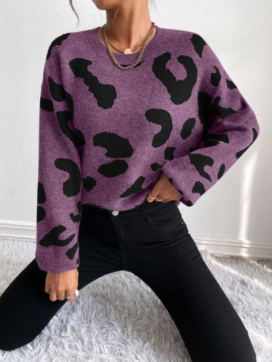 Frenchy Women'S Leopard Print Drop Shoulder Sweater