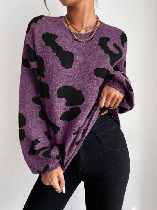 Frenchy Women'S Leopard Print Drop Shoulder Sweater