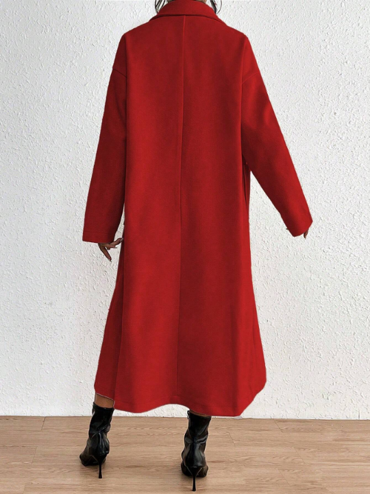 Priv Women's Simple Solid Color Double-breasted Long Woolen Coat