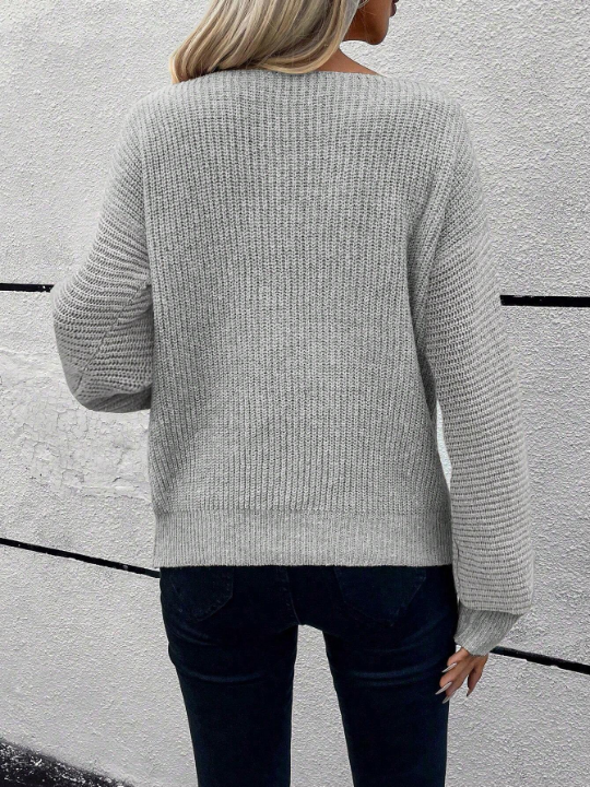 LUNE Solid Scoop Neck Drop Shoulder Sweater