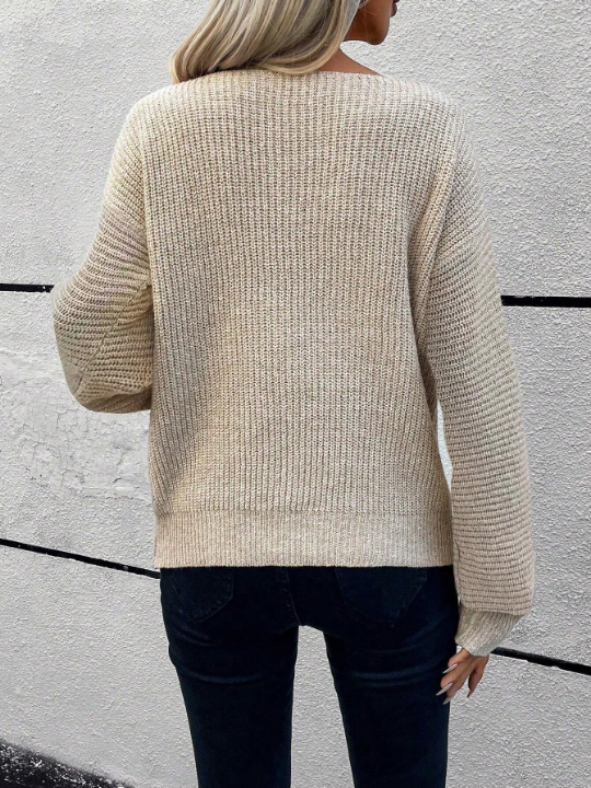 LUNE Solid Boat Neck Ribbed Knit Sweater